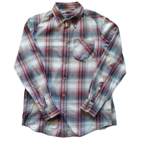 Merrell Mens Plaid Long Sleeve Button-Up Shirt M Red & Blue Classic Outdoor - Picture 1 of 4